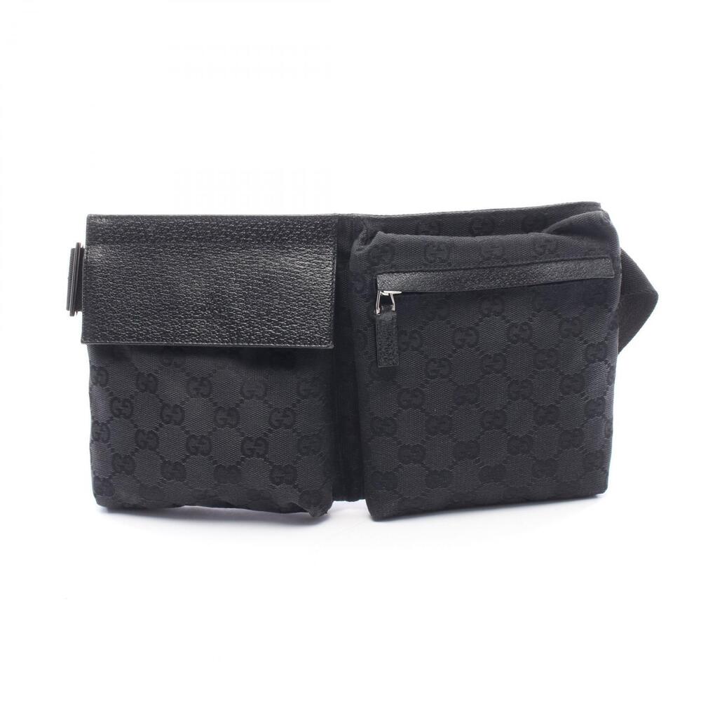 Gucci GG Canvas Waist Crossbody Belt Bag Body Leather Black - Picture 1 of 7